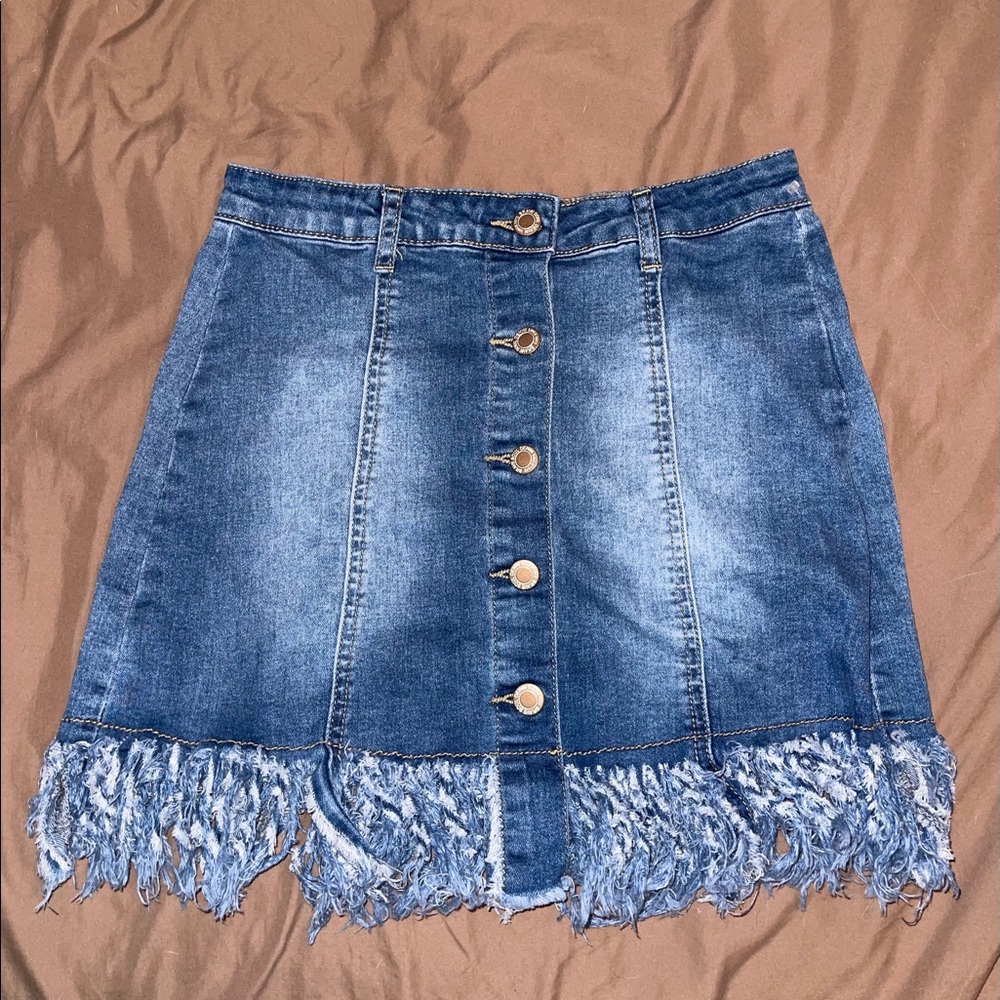 Distressed jean skirt